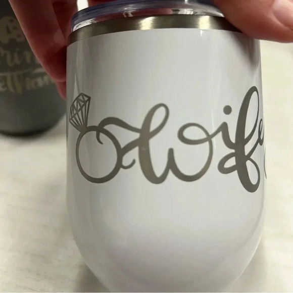 NWOT (LOT of 3) Engraved 12 oz Wine Tumblers White Gray - Picture 5 of 5